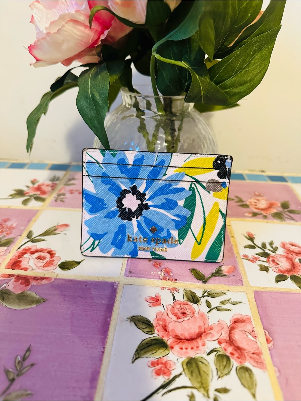 Kate Spade Blue and Yellow Floral Card Holder